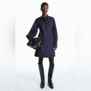 COS Gathered-Sleeve Mini Shirt Dress